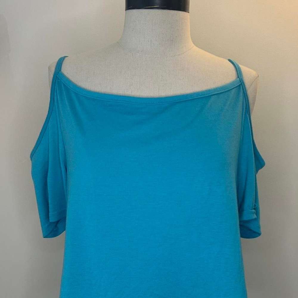 Laugh Out Loud Always blue cold shoulder top womens M